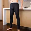 Homens sleepwear verão sexy roupa interior calças longas johns finas leggings base camada calças gelo sedoso respirável bolsa convexa sleep bottoms