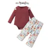 Ensembles de vêtements bébé ensemble col rond manches longues barboteuse pantalon correspondant bande de cheveux imprimé néonatal fille mignonne