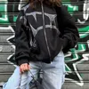 Sweats à capuche pour femmes Sweatshirts Goth Dark Mall Gothic Full Zipper Femmes Automne Grunge Esthétique Harajuku Streetwear Thorns Strass Cardigan 230920