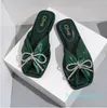 Cross velvet ribbon women's flat-bottom slippers with bow decoration summer beach sandals fashionable square-toe women's slippers