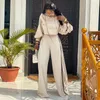 Kvinnor Tvåbitar byxor Autumn Women Pant Set Loose Round Neck Long Flare Sleeve Tops Pullover Wide Leg Suit Normal Office Lady 230920