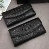 Portefeuilles Véritable peau de crocodile porte-cartes pour femmes dame grand portefeuille à trois volets véritable véritable cuir d'alligator femme longue pochette