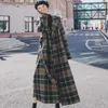 Women's Wool Blends Women Vintage Plaid Wool Jacket Elegant Overcoat Loose Long Belt Single-Breasted Coat Spring Autumn New Woolen Windbreaker L230920