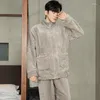 Vêtements de nuit pour hommes 2 pièces ensemble pyjamas mode coréenne cardigan flanelle vêtements de nuit mâle hiver chaud corail polaire garçon pyjama pijama