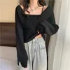 Kvinnors tröjor Kvinnkläder Knit Pullover Square Bubble Sleeves Warme