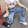 Jeans pour femmes Harajuku imprimé papillon Vintage esthétique Baggy pantalon droit Grunge tenues décontractées pantalon Streetwear Y2k 2023