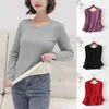 T-shirts Femmes 2023 Hiver Femmes Manches longues TopWarm T-shirt Épaissir Plus Velours Sous-vêtements thermiques Casual O Cou Slim-Fit Soft Bottoming