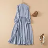 2023 Autumn Pink Solid Color Ribbon Tie Bowknot Dress Lång ärm Runda halspanelen MIDI Casual Dresses A3S151210-05