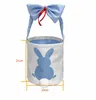 Party Gift Decoration Easter Bunny Basket Bags For Kids Cotton Linen Carrying Gift and Eggs Hunt Bag Fluffy Tails Printed Rabbit Toys Bucket Tote C329