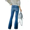 Jeans da donna Stile classico per le donne Svasatura elastica a vita media con pieghe Pantaloni lunghi in denim a gamba larga Jeans streetwear alla moda