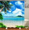 Shower Curtains 3D Sunny Beach Printed Fabric Shower Curtains Waterproof Ocean Sea Scenery Bath Curtain for Bathroom Decoration with 12 Hooks 230920