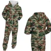 Women's Hoodies Women Camouflage Printed Loungewear Pajamas Unisex Loose Hooded Zipper Open Sleepwear Onesies For Adult Warm Jumpsuits