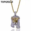 TOPGRILLZ Goud Kleur Plated Iecd Out HipHop Micro Pave CZ Steen Farao Hoofd Hanger Ketting Met 60 cm Touw Chain2921