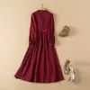 2023 Autumn Pink Solid Color Ribbon Tie Bowknot Dress Lång ärm Runda halspanelen MIDI Casual Dresses A3S151210-05