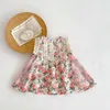 Kleidung Sets 2023 Sommer Ins Kleinkind Baby Mädchen 2PCS Kleidung Set Baumwolle Ärmellose Blumen Tops Rosa Shorts Anzug Mesh spitze Infant Mädchen Kleid