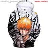 Sweats à capuche pour hommes Sweatshirts 2023 Harajuku BLEACH Sweats à capuche Impression 3D Sweats unisexe Survêtement Anime BLEACH Pulls Streetwear Sweat-shirt japonais TopsL230920