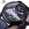 Forsining Full Black Fashion Classic Mechanical Wristwatches for Men Black Band Luminous Hands Heren Horloge Skeleton Clock Male263p