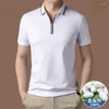 Men's T Shirts Mulberry Silk Short Sleeve T-shirt For Men Summer Thin Casual Mens Shirt Half Zip Polo Clothing Ropa Hombre