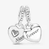 100% 925 Srebrna ciotka siostrzenica Split Heart Dangle Charms Fit Oryginalna europejska bransoletka moda biżuteria akcesso2353