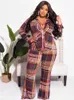 Robes de grande taille Taille Automne 2 Deux Pièces Ensemble Femmes Modis Moulante Rayé Plaid Chemise À Manches Longues Dames Blouses Casual Femme Pantalon 2023 230919