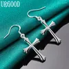 Kolczyki Dangle 925 Srebrny kropla Sterling Silver Cross for Women Party zaręczynowy Wedding Fashion Biżuter