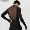 Herren Nachtwäsche Männer Bodysuits Mesh Patchwork transparent Rollkragenpullover Langarm Rompers Männer T -Shirt Sexy Fitness Party Bodysuits Incerun 230920