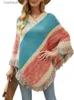 Kobiet Cape Autumn Winter Batwing Sleeve Rainbow Striped Poncho Women Fashion Sweater Cloak 2023 Nowy szal Pullover Famel Cape L230920