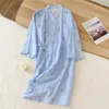 Mulheres sleepwear gaze quimono casal pijama outono impressão manga longa cardigan lace-up camisola com decote em v algodão roupão mulheres homens casa