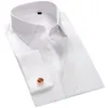Herrklänningskjortor Luxury Mercerized Cotton Frenc Cuff Button Sirts Lon Sleeve Men Tuxedo Weddin Sirt I Quality Wit Cufflinks