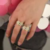 Band Rings Fashion Rainbow Cz Stones asfalterad Evil Eye Shape Ring for Women Lady Wedding Party Jewelry Wholesale X0920