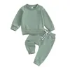 Set di abbigliamento Bambino Neonato Ragazza Autunno Inverno Completo Girocollo solido Felpa a maniche lunghe e pantaloni sportivi Tuta da ginnastica Set