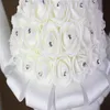 White Bride Holding Bouquet Artificial Rose White Ribbon Handle Bridesmaid Wedding Flowers 20 cm Diameter New252a