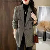 レディースウールブレンドレディースウールブレザーコート韓国ファッションカジュアルエレガントなオフィスブラザージャケットシックアウタースーツコート服l230920