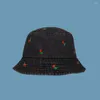 Wide Brim Hats Outdor Fisherman Hat Vintage Embroidered Women's Stylish Foldable Windproof Sun Protection For Ladies