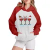 Damen-Kapuzenpullover, langes Sweatshirt für Damen, Ärmel-Kapuzenpullover, modischer Weihnachtsdruck, kariert, mit Kapuze, Kordelzug, Wolle