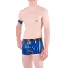 Trajes de Catsuit Homens Hip Shorts Apertados 100% Látex Borracha Virilha Azul Marinho Espessura 0.4mm