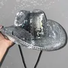 Ampla borda chapéus balde retro bola cowboy chapéu glitter espelho vidro disco clássico moda para cowgirl 230919