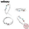 Anéis de casamento Wostu 925 Sterling Sliver Simples Arco-íris Colorido Zircão Tamanho para Mulheres Feminino Jóias Originais CTR2 230920