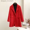 Women's Wool Blends 2023 Autumn Winter New Double-Sided Cashmere Woolen Coat Women Mid-Length Solid Color Suit Collar Outcoat High-End Loose Outwear L230920