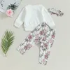 Ensembles de vêtements pour bébés filles, 3 pièces, vêtements à manches longues, hauts gaufrés et pantalons à fleurs élastiques, bandeau, tenues d'automne