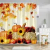 Duschgardiner Autumn Pumpkin Curtain Cat Maple Leave Fall Thanksgiving Harvest Rustic Barn Door Wood Vintage Farmhouse Badrum Dekor 230919