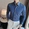 Men's Dress Shirts British Trend Slim Fitting Striped Shirt Long Sleeved Business Formal Street Clothing Social Banquet Party