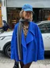 Kvinnorjackor Royal Blue Blazer Collar Bomber Drop Shoulder Jacket One Button Långärmad överdimensionerad Loose Women Coat Vinter Winter Chic Outwear 230919