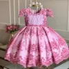 Robes de demoiselle d'honneur perlées dos nu pour mariage avec gros nœud en dentelle appliquée robes de concours pour tout-petits en tulle longueur au sol robe de bal robe d'anniversaire pour enfants