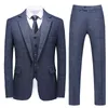 Costumes pour hommes Bleu Plaid Slim Fit Tuxedo Groom Mens 2024 Costume de mariage 3 pièces Ensemble Homme Hommes Costume décontracté formel Prom Club Wear