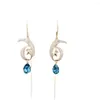 Dangle Earrings 2023 Fashion Blue Rhinestone Long Tassel Pendant Phoenix Ear Line Crystal Circle Pendientes Earring Jewelry Gift