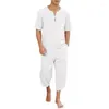 Men's Tracksuits 2023 Mens Set Casual V-neck Short-sleeved Shirt Loose Cropped Trousers Cotton And Linen Breathable Sports Suit