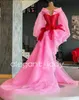 Pink Red Titillating Evening Formal Dresses Ruffles High Low Skirt Lace-up Corset Fairy Long Sleeve Prom Princess Gown