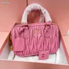 Original quality sheepskin pleated handbag women shoulder Bag m m iu designer bag fashion soft leather totebag women's bags