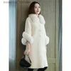 Women's Fur Faux Fur Autumn Winter New Imitation Sheep Fleece Coat Women's Mid-Long Imitation Fox Fur Collar Loose Grain Fleece Faux Fur Coat Pink L230920